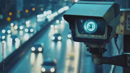 Night City Surveillance: Security Camera Monitoring Traffic Flow