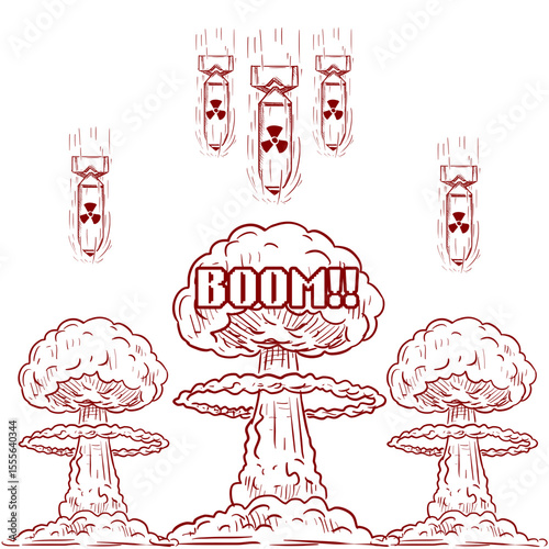vector illustration set of images of missiles and bomb explosion effects