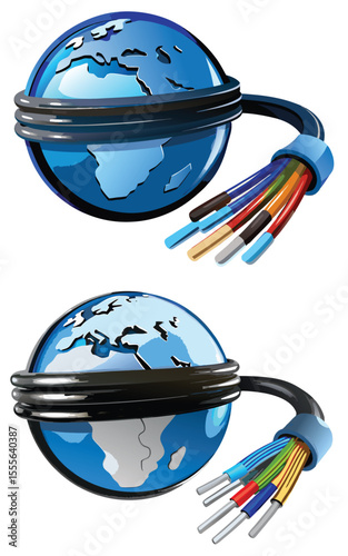 Global Network Connection Blue Globe Fiber Optic Cable Internet Technology Illustration