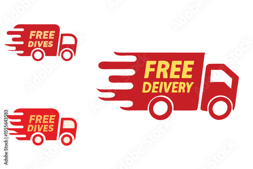 Red Delivery Truck Icons Free Delivery Free Dives Fast Shipping Symbols vector