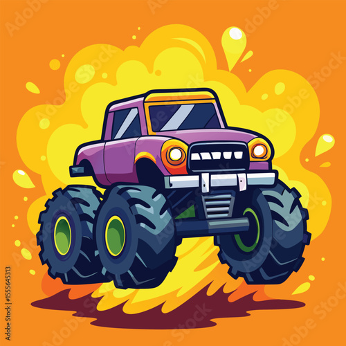 Red agricultural tractor and cartoon car vector illustration with farm equipment