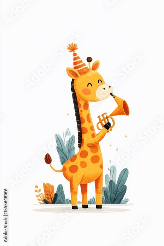 Cute giraffe playing a trumpet