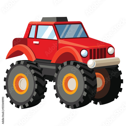 Red farm machinery models: isolated toy tractor, car, and truck
