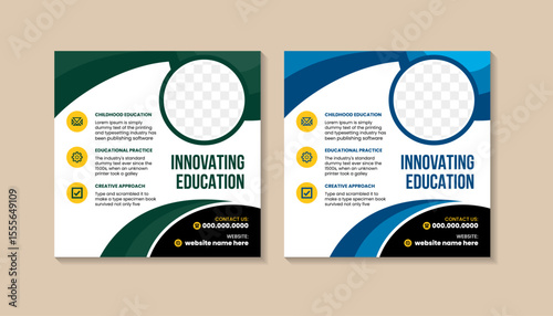 collection of unique innovating education social media post design banner. the vector illustration on square layout. white background with space for photo and infographic elements