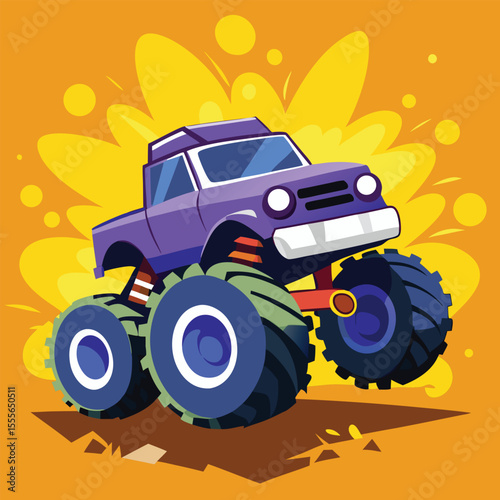 Red toy tractor in a green field, an isolated agricultural machinery vector illustration