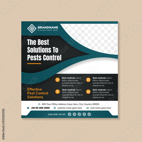 Pest Control Service Social Media Post or Pest Control Service Banner ads design is suitable for your Pest Control or Pest Prevention promotion business.   black and dark green gradient colors element