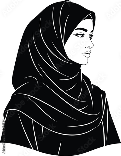 A beautifully crafted line art illustration of a woman wearing a hijab, showcasing grace and dignity. This design is perfect for cultural representation, fashion projects, or any artistic work celebra