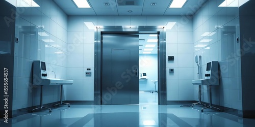 Heavy steel door leading to a sterile operating room,  clinic,  surgery