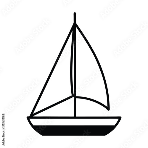 Simple and clean silhouette of a toy sailboat on a pure white background for various design projects