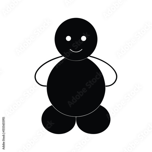 Charming snowman plush toy silhouette with festive red scarf and hat on white background