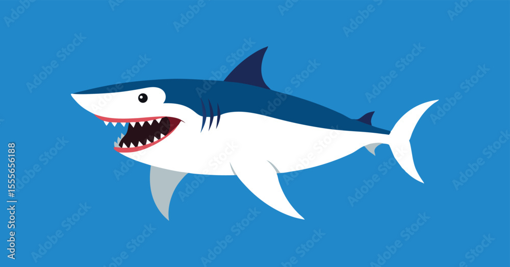 Obraz premium A shark cartoon isolated on white, vector