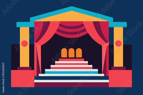 Red carpet entrance to a luxury circus tent illustration with an illuminated stairway to success