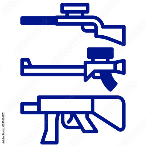 vector illustration set of images of firearms