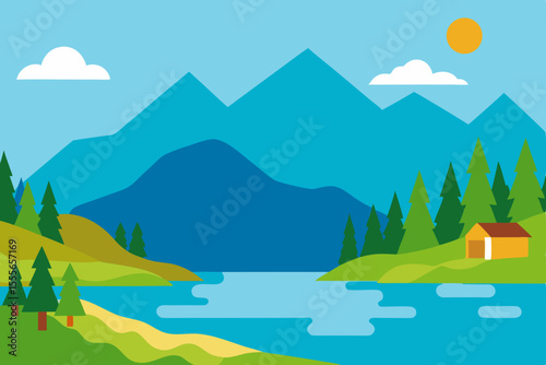 Serene Mountain Lake Landscape A Peaceful Nature Illustration