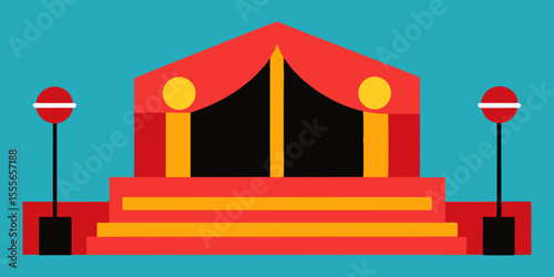 Grand Stage Design Elegant Red Carpet Entrance with Columns