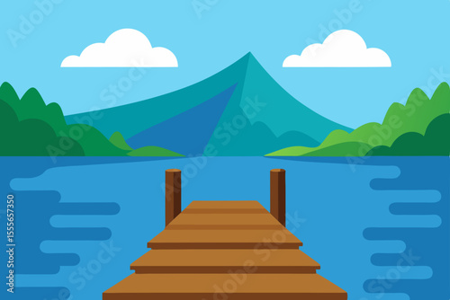 Serene Lakeside View Mountain Landscape Illustration