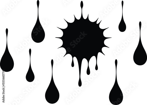 Black ink splatters and drips forming a dynamic abstract pattern