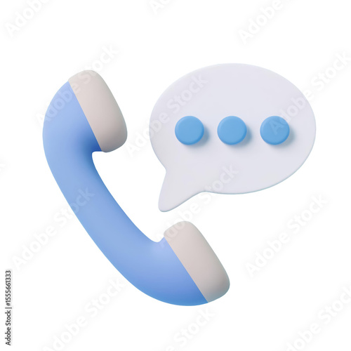 3D light blue telephone receiver with a speech bubble indicates a message waiting