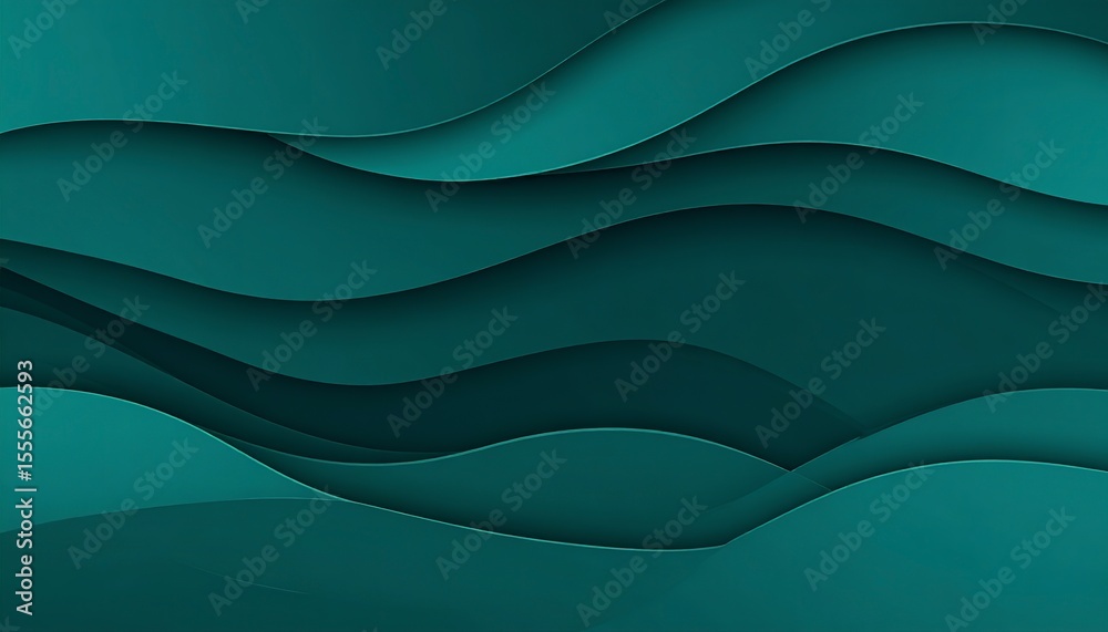 Fototapeta premium Elegant dark green wavy paper layers forming a modern abstract banner background.