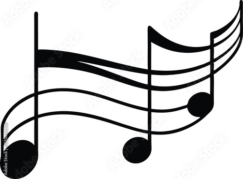 Black musical notes and staff lines on a white background