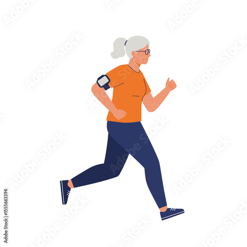 Active senior woman jogging outdoors in athletic gear  