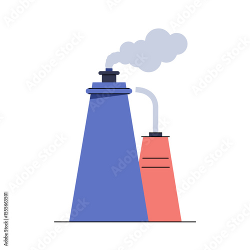 Industrial chimneys emitting smoke against a white background  