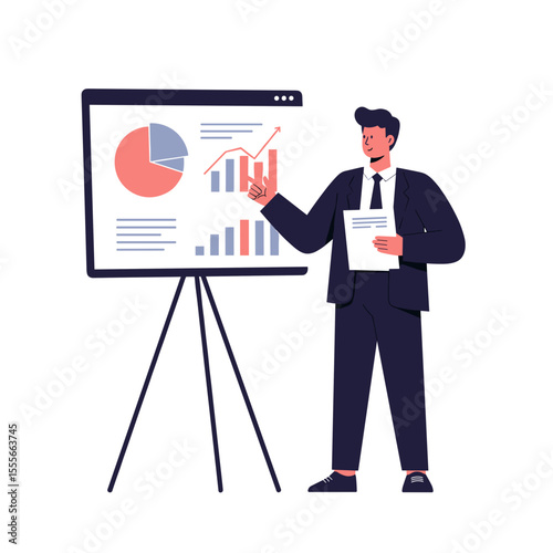 Business leader presenting results at a meeting with a chart  