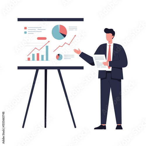 Businessman presenting data on a flip chart during a meeting  