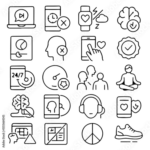 An array of simple vector icons offers a visually clean and clear collection depicting the modern lifestyle and habits.