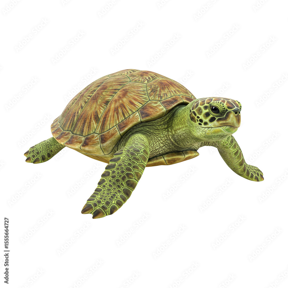 Fototapeta premium Realistic Sea Turtle – Swimming Pose – Marine Animal Clipart