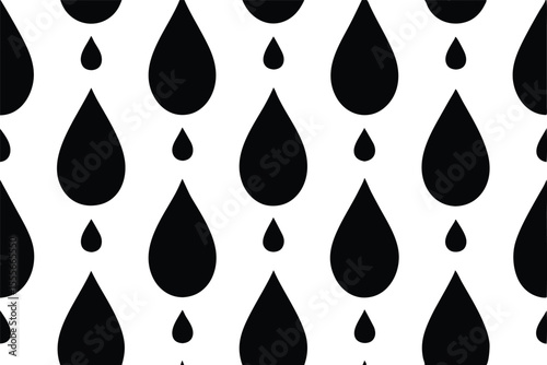 Abstract black and white seamless pattern with cascading water drops