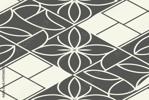 Seamless geometric pattern with stylized floral motifs and intersecting linesv