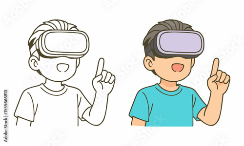 man with virtual reality device coloring page for kids