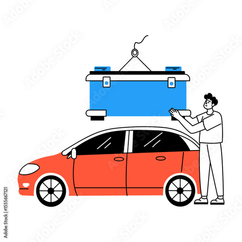 A hand drawn style illustration of installing battery
