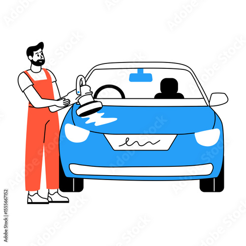 A sketchy style illustration of polishing car
