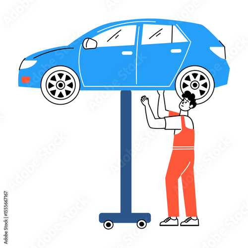 A hand drawn style illustration showing car mechanic
