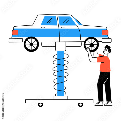 A sketchy style illustration of tyre checking
