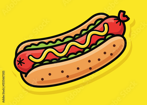  A classic, simply delicious hot dog with mustard and relish, perfect for street food cravings.
