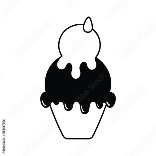 Abstract melting tower of colorful ice cream scoops artfully arranged on a clean white background