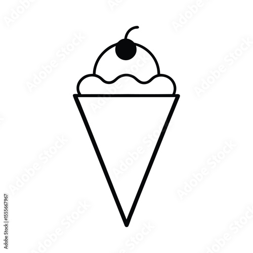 Simple minimalist illustration of a small ice cream cone with a tiny scoop on a clean white background