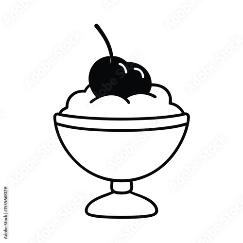 Delicious ice cream sundae served in a classic bowl topped with a bright red cherry presented on a clean white background
