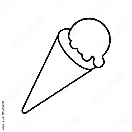 A single scoop of ice cream is dramatically falling off a sugar cone onto a clean white background
