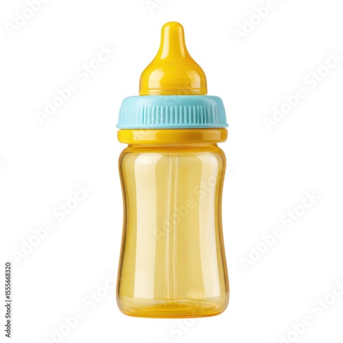 A Bright Yellow Baby Bottle with a Sky Blue Cap, Ideal for Infant Feeding - Perfect for Nursing and Hydration Needs