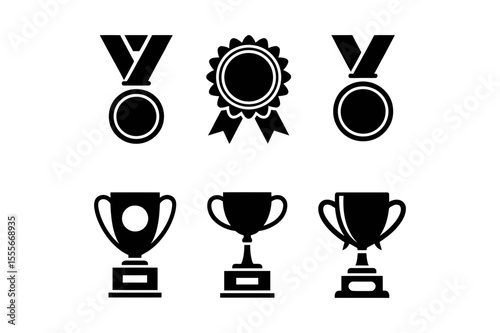Collection of medals and trophies in black silhouette