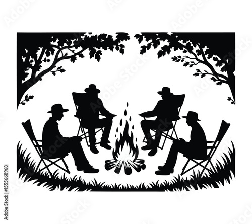 Vintage Outdoor and Camping Silhouette Set, On White Background