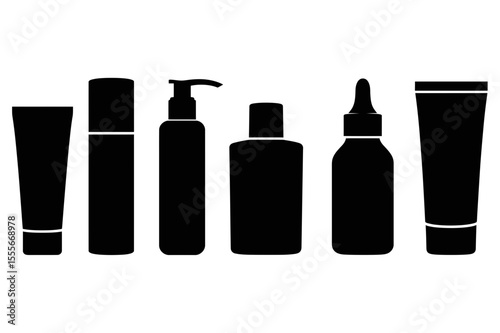 Silhouette of various cosmetic product containers