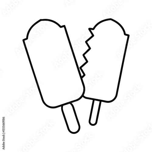 A vibrant red popsicle broken into two distinct halves presented cleanly on a crisp white background