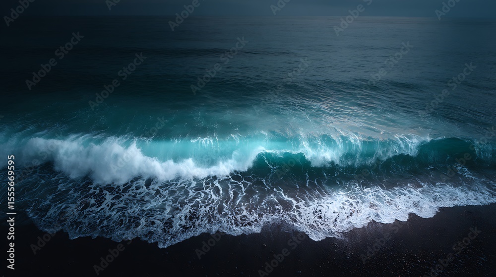 Fototapeta premium Breaking wave on black sand