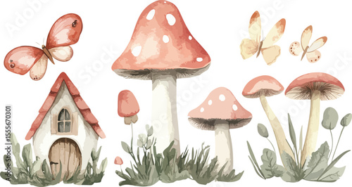 A vibrant illustration features a delightful set of Easter eggs and flowers alongside a charming toadstool in lush green grass