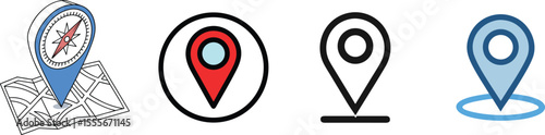 Location Pin Map Markers Set, GPS Pointer Icons Collection, Navigation Mark Flat Design Elements.